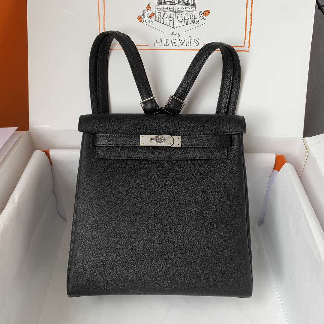 Hermes Kelly Ado Backpack In Black Clemence Leather